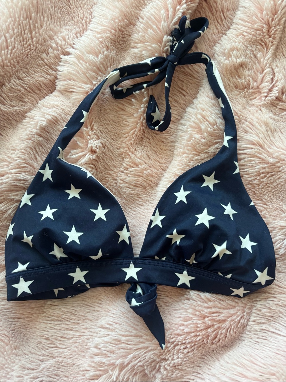 Vintage PINK Victoria's Secret Navy Star Halter Bikini Top - White Stars